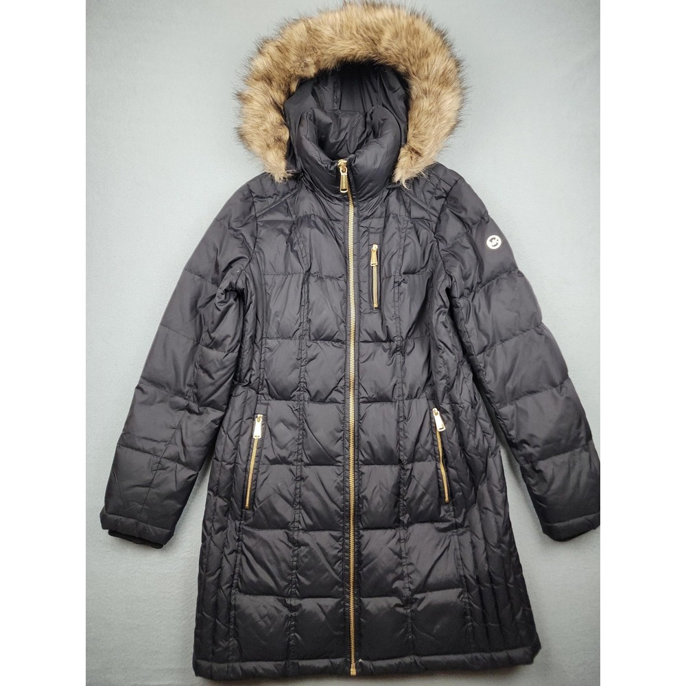 Michael Michael Kors Coat Womens Small Black Down Puffer Hooded Long Parka Zip